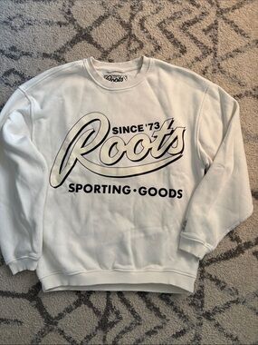 Roots White Crewneck Sweatshirt with Black Logo